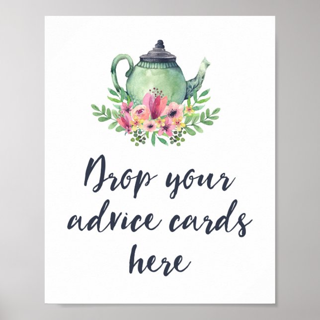 Póster Tea Party Advice Cards Baby Bridal Shower (Frente)