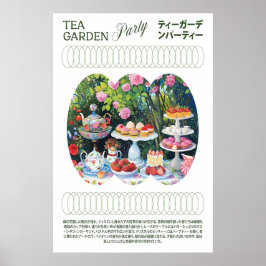 Póster Tea Party Art Print Pastel Cakes, Teapots, Floral