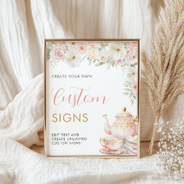 Póster Tea Party Baby Shower Custom Sign -  8x10