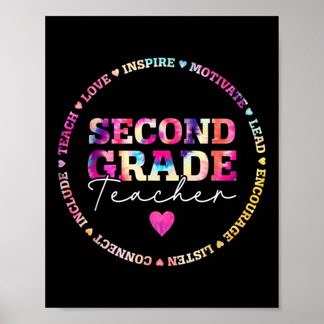 Póster Teach Love Inspire 2nd Grade Teacher Tie Dye Back  (Frente)