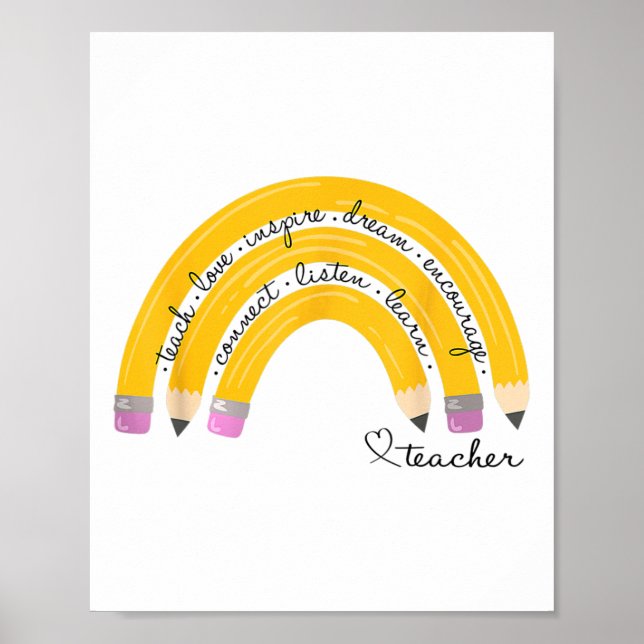 Póster Teach Love Inspire Rainbow Pencil Teacher Ck To Sc (Frente)