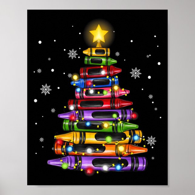 Póster Teacher Crayon Christmas Tree Lights Student Schoo (Frente)
