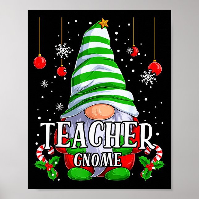 Póster Teacher Gnome Christmas Pajamas Matching Family Gr (Frente)