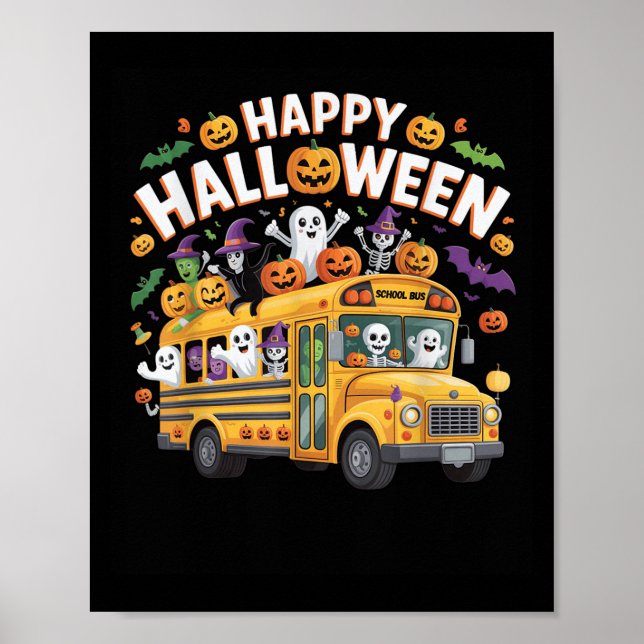 Póster Teacher Halloween School Bus Driver Cute Ghost Wit (Frente)