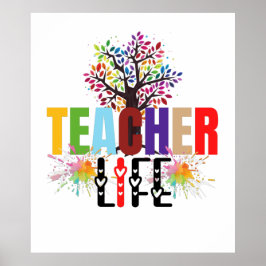 Póster Teacher life rainbow apple tree