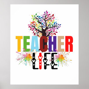 Póster Teacher life rainbow apple tree