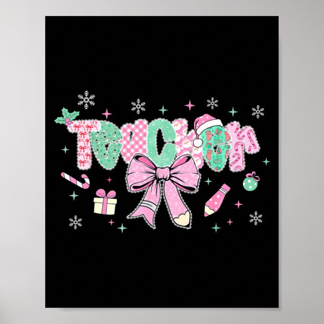 Póster Teacher Merry Christmas Coquette Lace Bow Girl Wom (Frente)