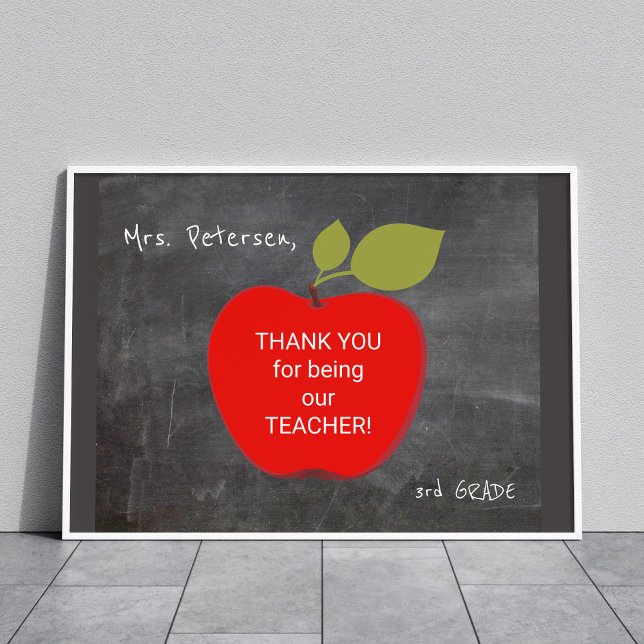 Póster Teacher name | Red apple blackboard thank you (Subido por el creador)