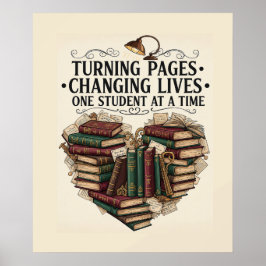 Póster Teacher Poster | Turning Pages Book Heart Art