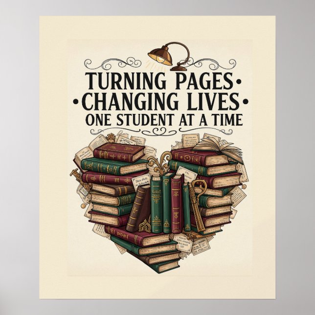 Póster Teacher Poster | Turning Pages Book Heart Art (Frente)