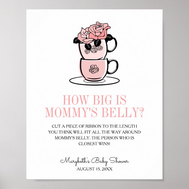 Póster Teacup & Flowers Baby Shower Mommy's Belly Game (Frente)