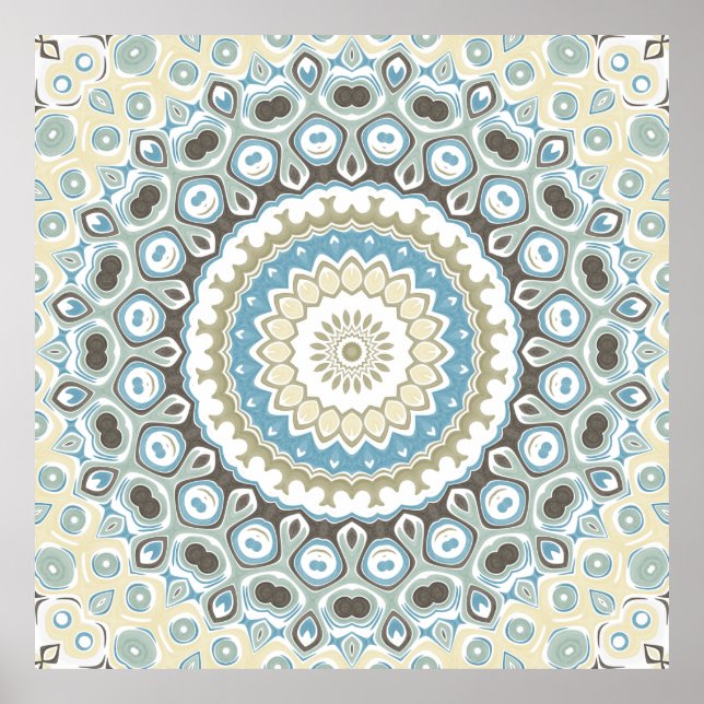 Póster Teal and Beige Mandala Pattern with Earth Tones (Frente)