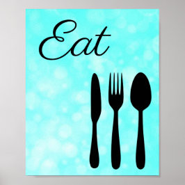 Póster Teal and Black Eat Sign for Kitchen