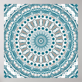 Póster Teal and Cream Radiant Mandala Design