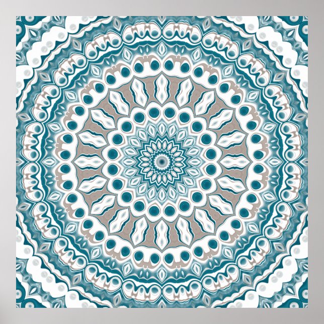 Póster Teal and Cream Radiant Mandala Design (Frente)