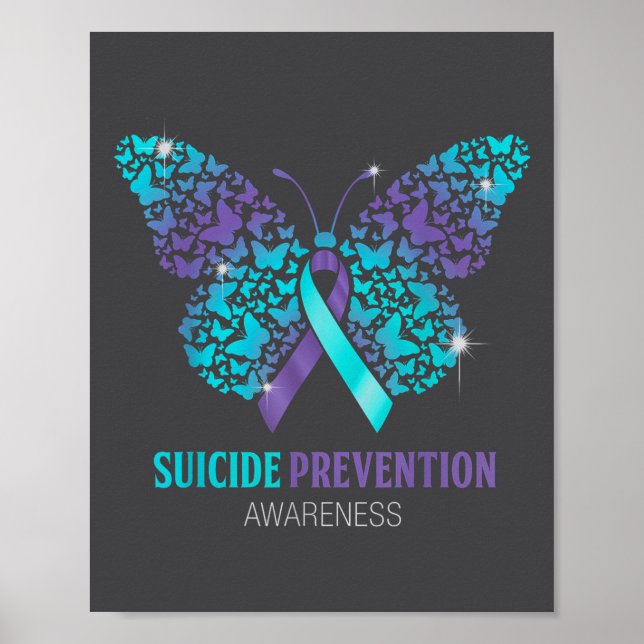 Póster Teal And Purple Butterfly Suicide Prevention Aware (Frente)