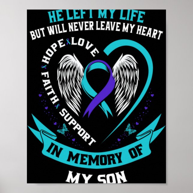 Póster Teal And Purple Suicide Awareness Ribbon In Memory (Frente)