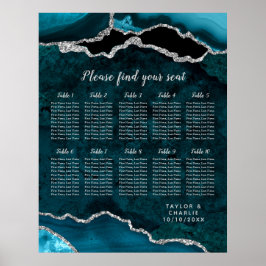 Póster Teal and Silver Agate Wedding Seating Chart