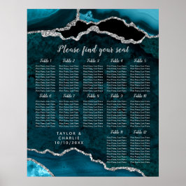 Póster Teal and Silver Agate Wedding Seating Chart