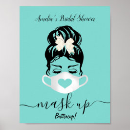 Póster Teal Blue Face Mask Required Social Events Safety