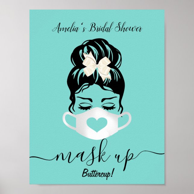 Póster Teal Blue Face Mask Required Social Events Safety (Frente)