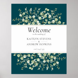 Póster Teal Eucalyptus Wedding Welcome 