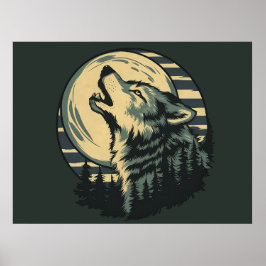 Póster Teal Howling Wolf Moon Art