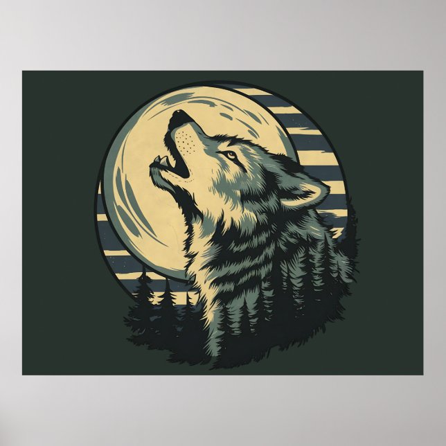 Póster Teal Howling Wolf Moon Art (Frente)