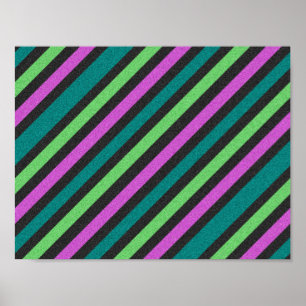 Póster Teal, Lime Green, Hot Pink Glitter Striped STaylor