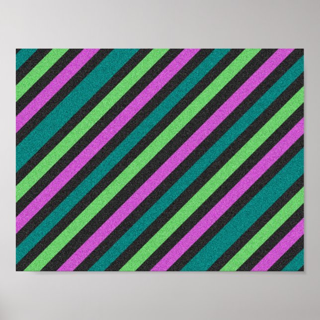 Póster Teal, Lime Green, Hot Pink Glitter Striped STaylor (Frente)
