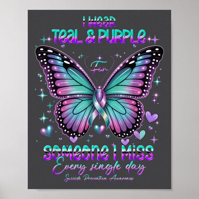 Póster Teal N Purple Butterfly Suicide Prevention Awarene (Frente)