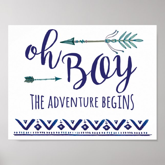 Póster Teal Oh Boy Tribal Baby Shower Sign (Frente)