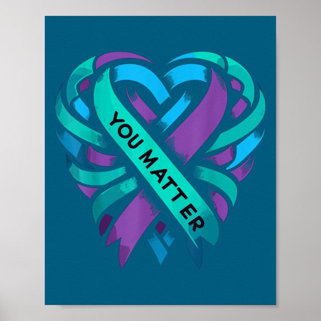 Póster Teal Purple Heart You Suicide Prevention Awareness (Frente)