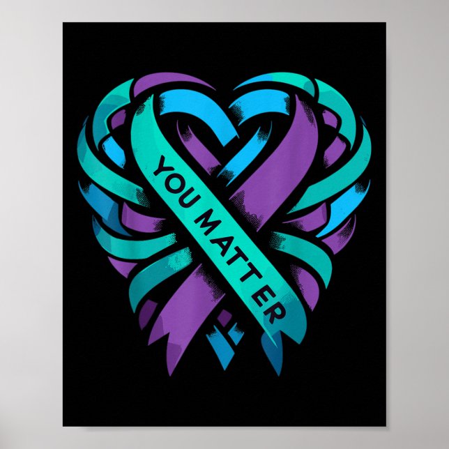 Póster Teal Purple Heart You Suicide Prevention Awareness (Frente)