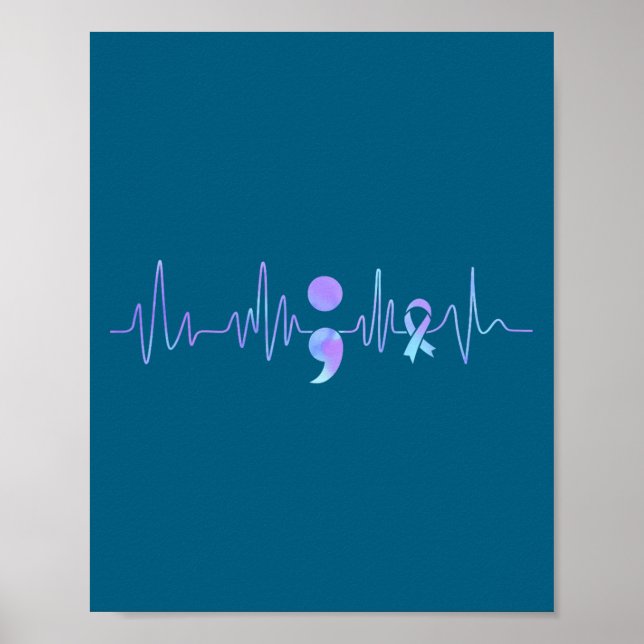 Póster Teal Purple Heartbeat Semicolon Suicide Prevention (Frente)