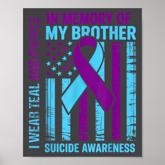 Póster Teal Purple Ribbon Suicide Awareness Flag Brother  (Frente)