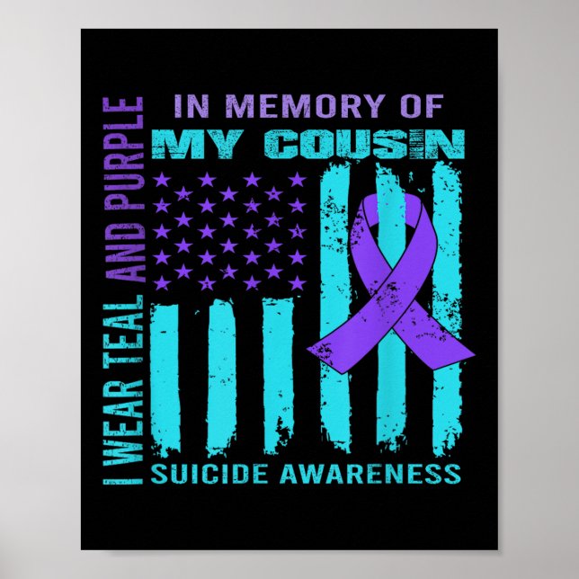 Póster Teal Purple Ribbon Suicide Awareness Flag Cousin B (Frente)