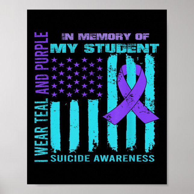 Póster Teal Purple Ribbon Suicide Awareness Flag Student  (Frente)