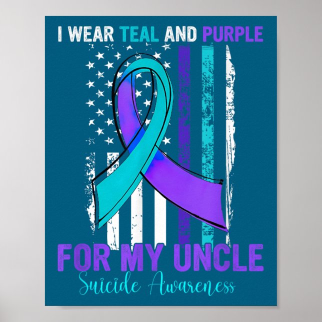 Póster Teal Purple Ribbon Suicide Awareness Flag Uncle  (Frente)