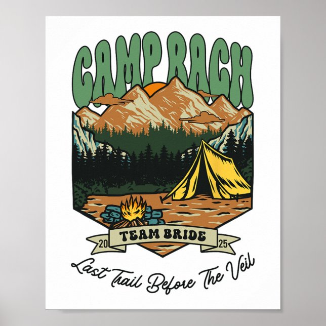 Póster Team Bride Retro Camp Bach Camping Bachelorette Es (Frente)