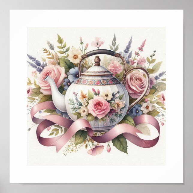 Póster Teapot floral 1 (Frente)
