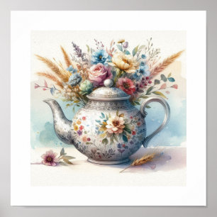 Póster Teapot floral 2