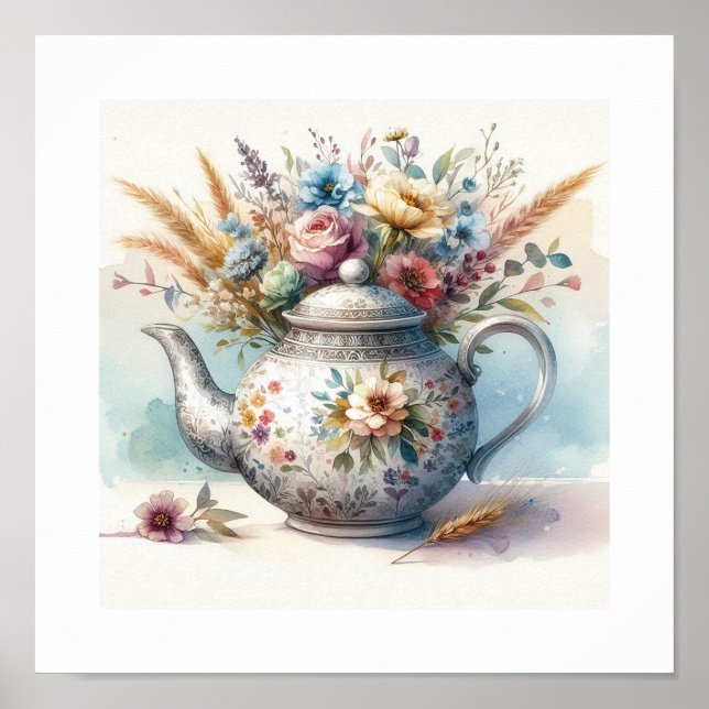 Póster Teapot floral 2 (Frente)
