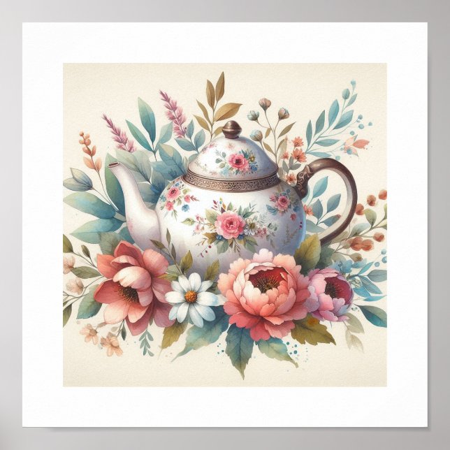 Póster Teapot floral 4 (Frente)
