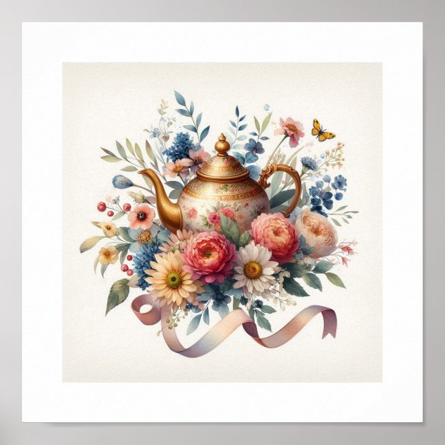 Póster Teapot floral 6 (Frente)