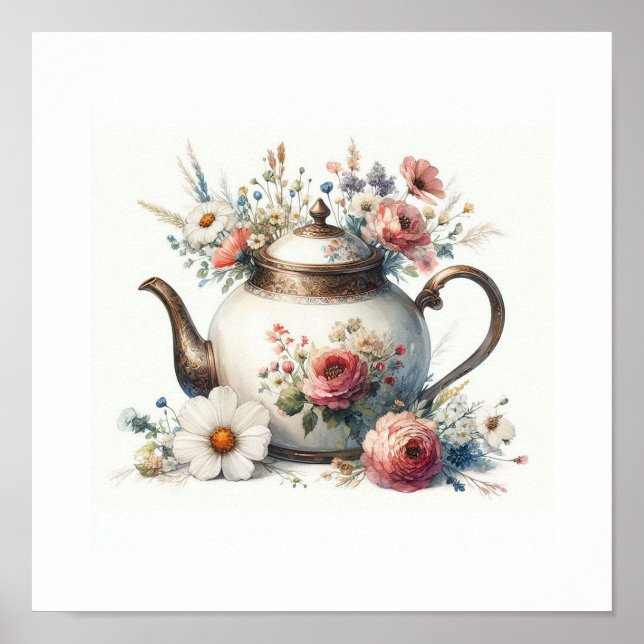 Póster Teapot floral 7 (Frente)