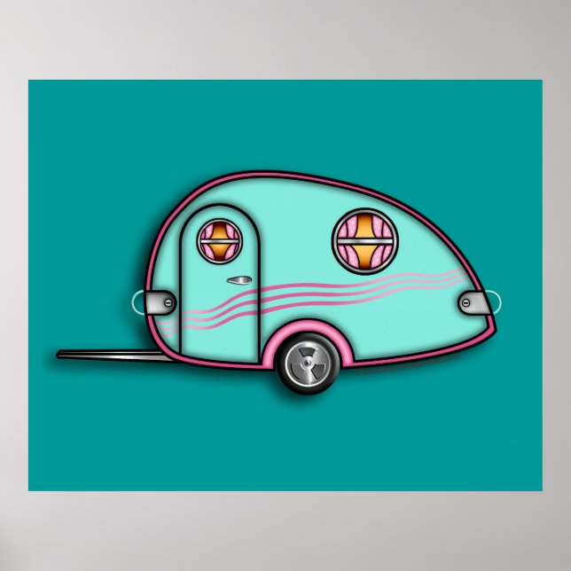 Póster Tear Drop RV Travel Trailer 24 X 39 ARCHIVAL PRINT (Frente)