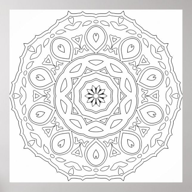 Póster Teardrop Heart Mandala with Ornate Leaf Layers (Frente)