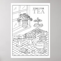 Teatime Fiesta de té Quaint DIY Poster de coloraci