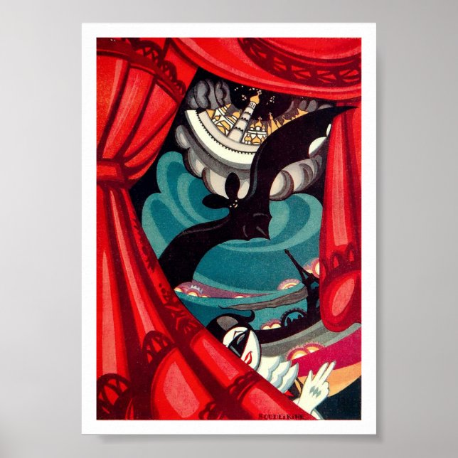 Póster Teatro Art Deco de murciélago de época (Frente)